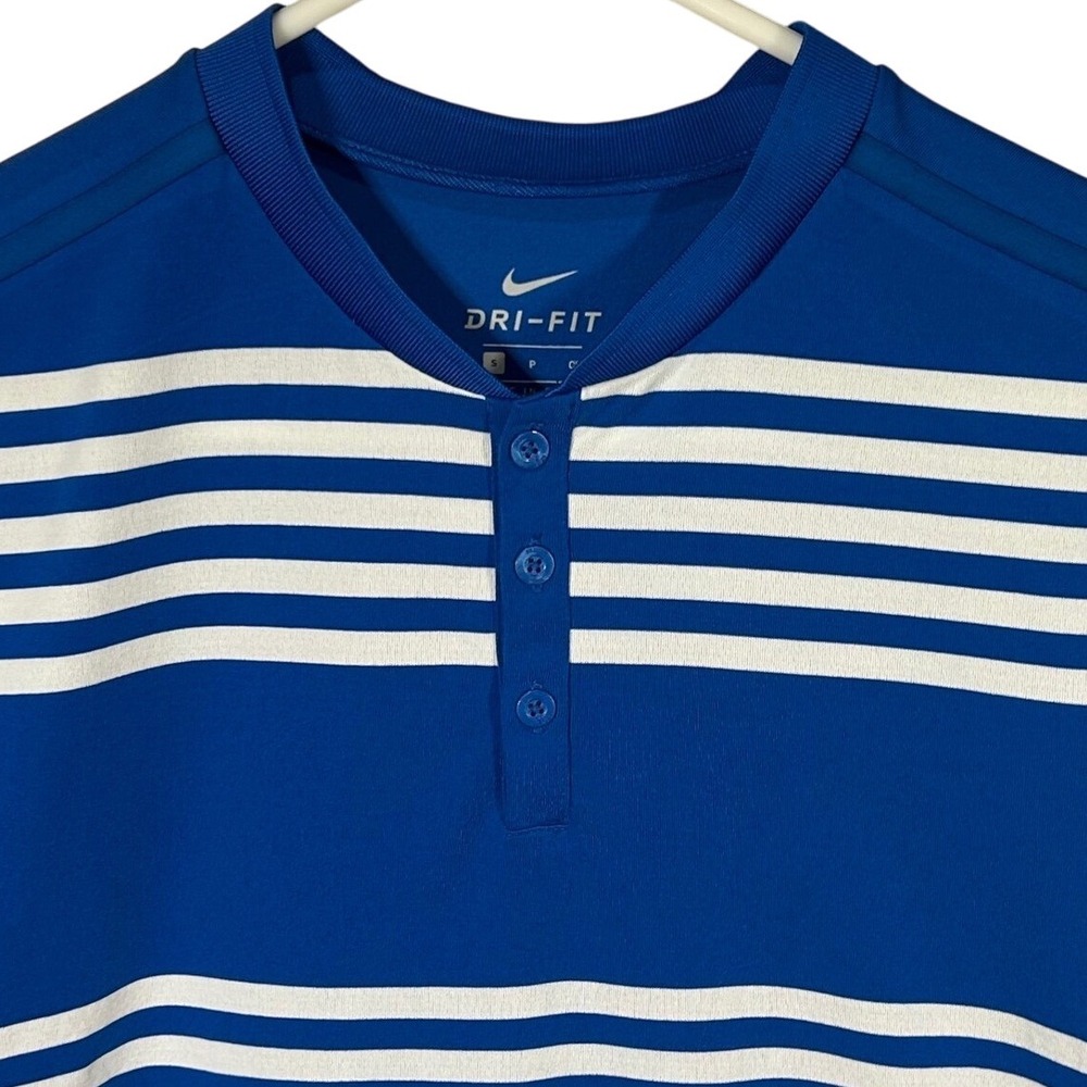 Nike Dri-FIT Striped Golf Polo‎ Shirt Men's Small Blue White Short Sleeve Tennis